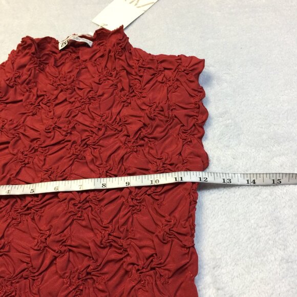 New! Zara Mini Bodycon Dress S Womans Red Textured Sleeveless Mocked Neck - Picture 6 of 13